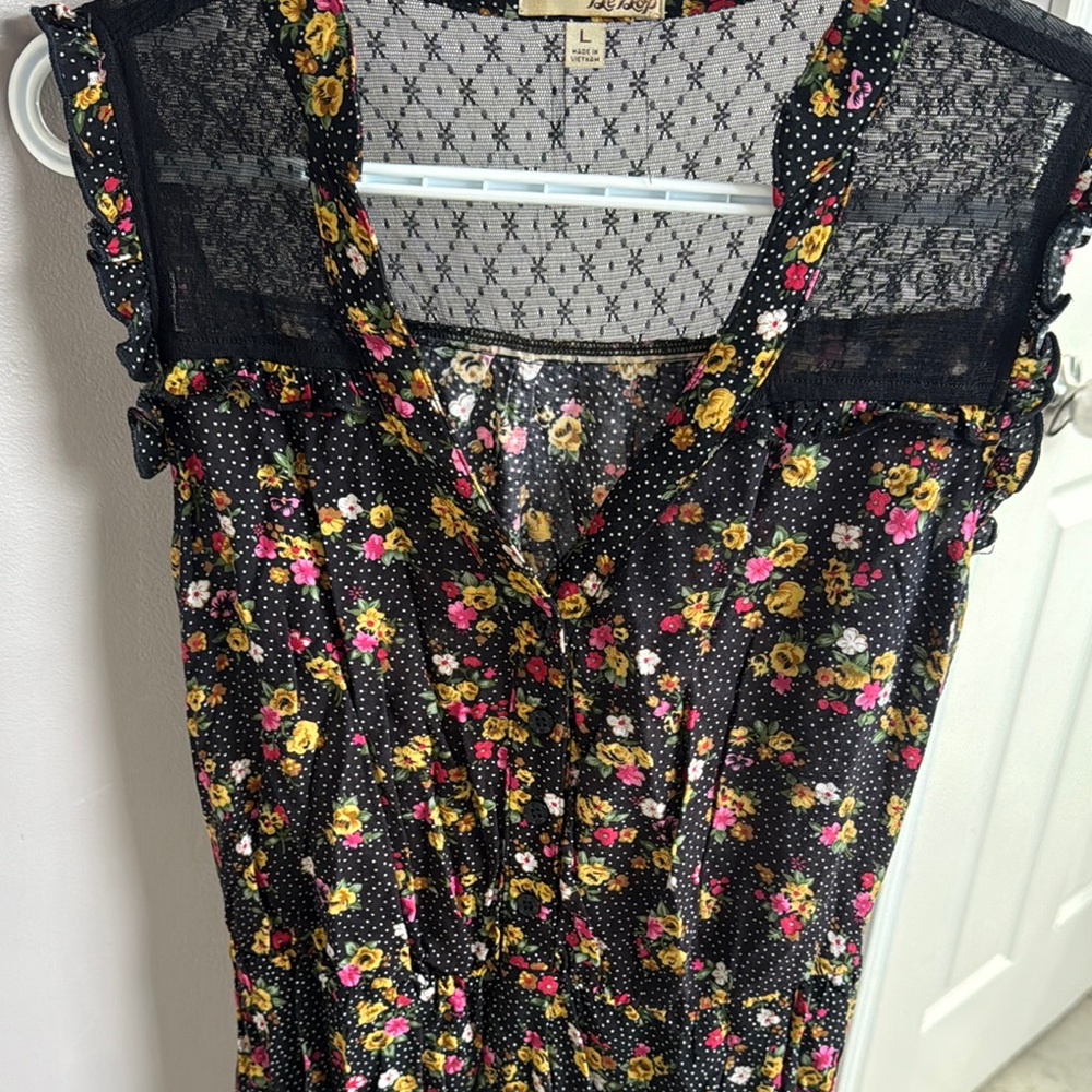 Floral Black Dress with Ruffle Sleeves